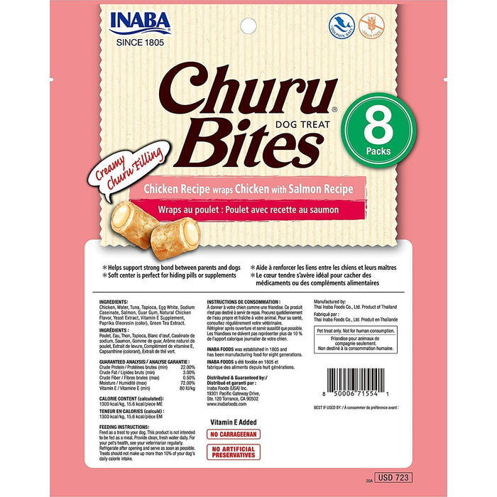 Inaba Churu Bites Chicken Wraps with Salmon Dog Treats 8Pack x 6