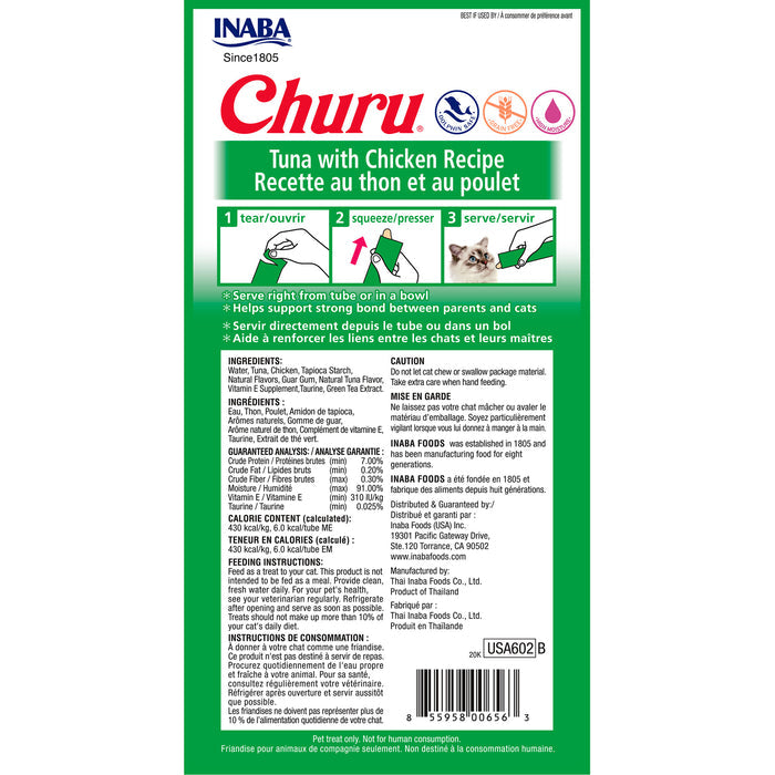 Inaba Churu Puree Tuna with Chicken Cat Treats 56g x 6