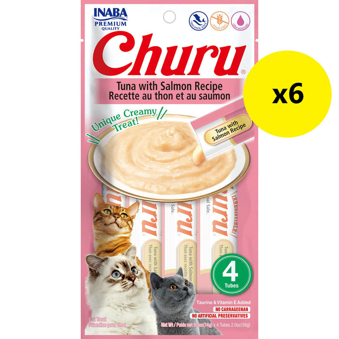 Inaba Churu Puree Tuna with Salmon Cat Treats 56g x 6-Habitat Pet Supplies