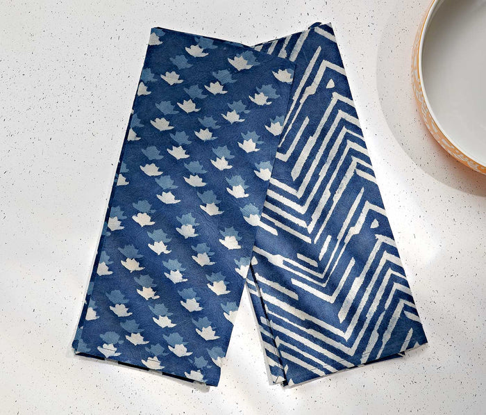 Indigo Block Printed Kitchen Dish Towels Set - Lollygag