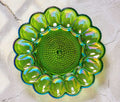 Vintage Iridescent green Carnival glass dish server - lollygag