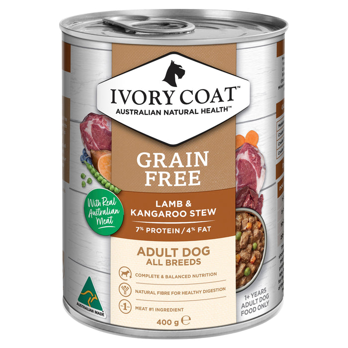Ivory Coat Grain Free Lamb and Kangaroo Stew Adult Dog Wet Food 400g x 12-Habitat Pet Supplies