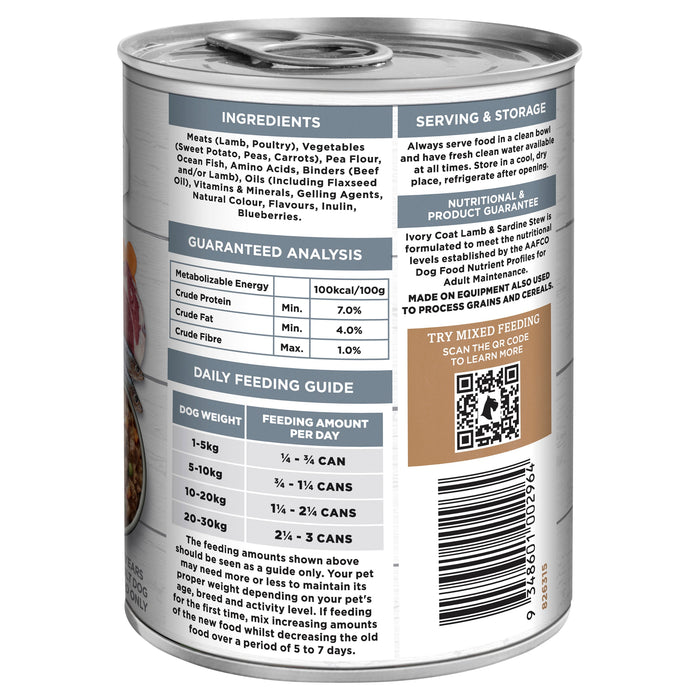 Ivory Coat Grain Free Lamb and Sardine Stew Adult Dog Wet Food 400g