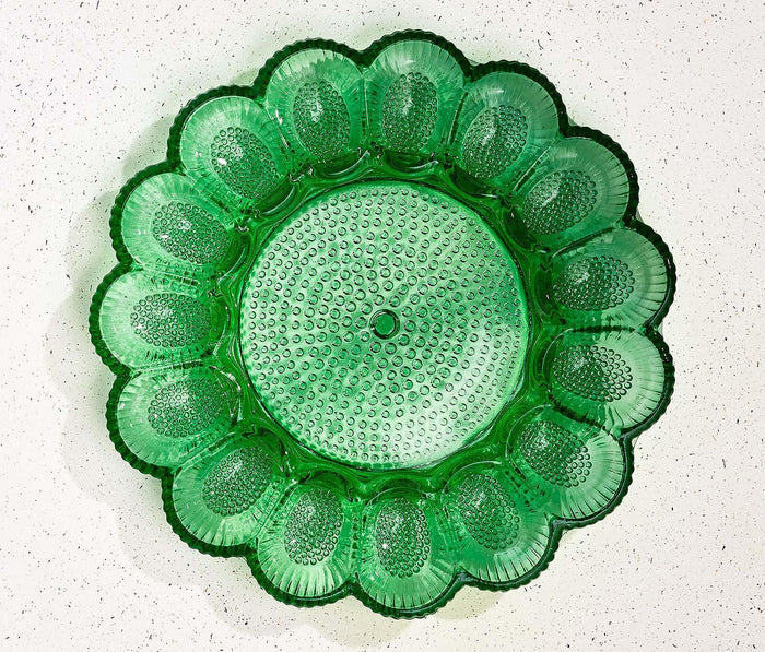 Vintage jade Hobnail Deviled Egg Dish - lollygag