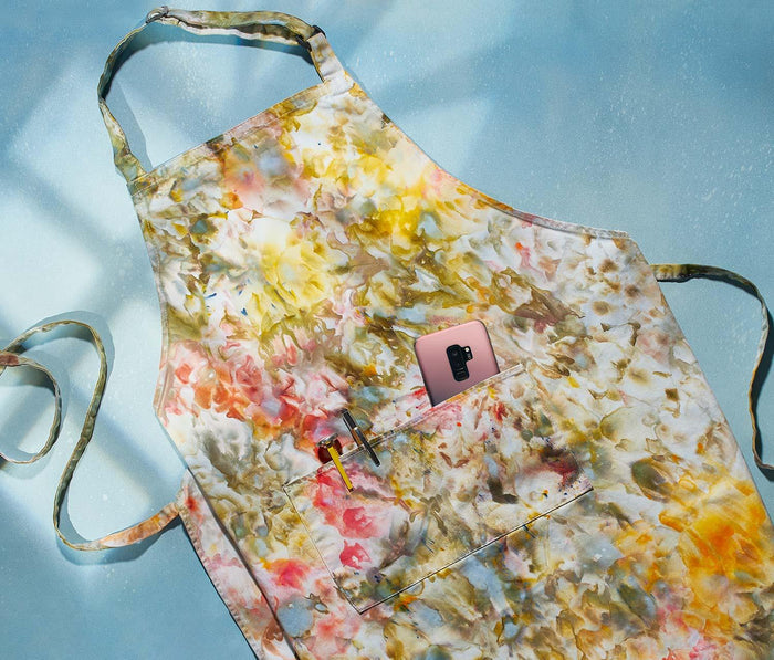 Kaleidoscope Tie/Ice Dyed Apron & Dish Towel Set-Pink and Green Hydrangea Garden