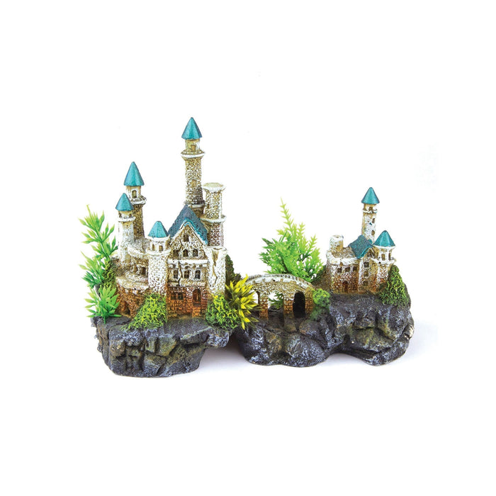Kazoo Mountain Castle with Plants Small Fish Tank Ornament-Habitat Pet Supplies