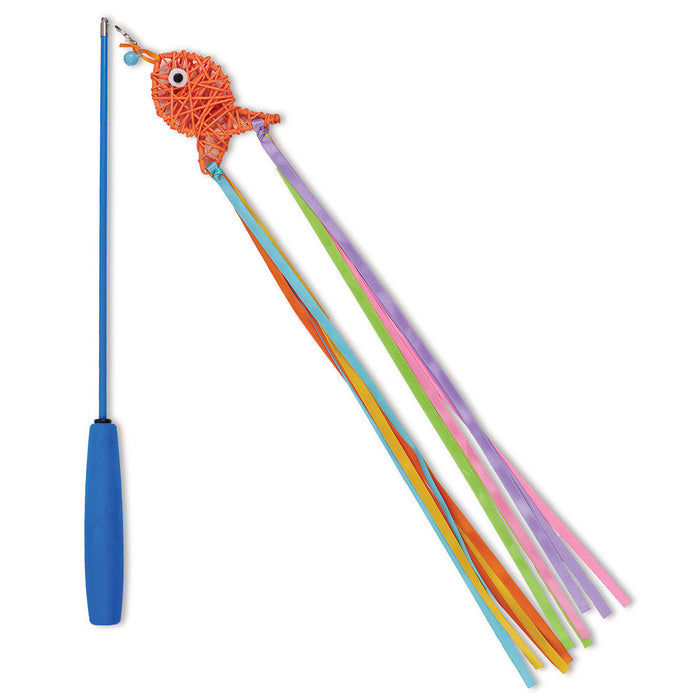 Kazoo Streamer Fish Play and Catch Wand Cat Toy-Habitat Pet Supplies