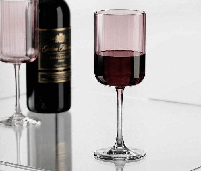 Lillian Linear Pink  large Wine Glass Set - lollygag