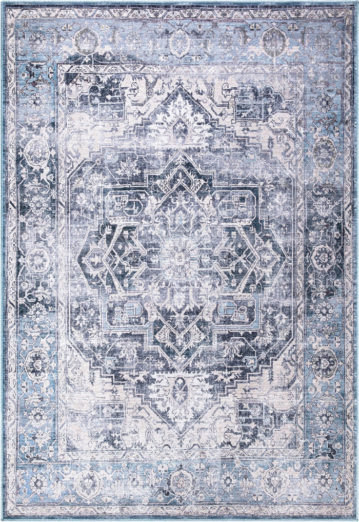 Lola Distressed Medallion Washable Blue Rug