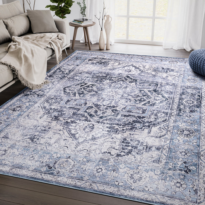 Lola Distressed Medallion Washable Blue Rug