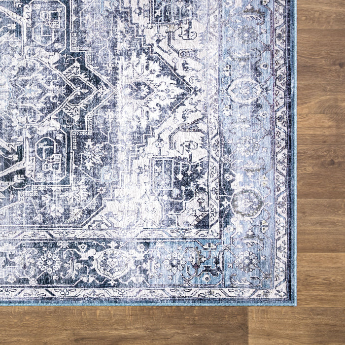 Lola Distressed Medallion Washable Blue Rug