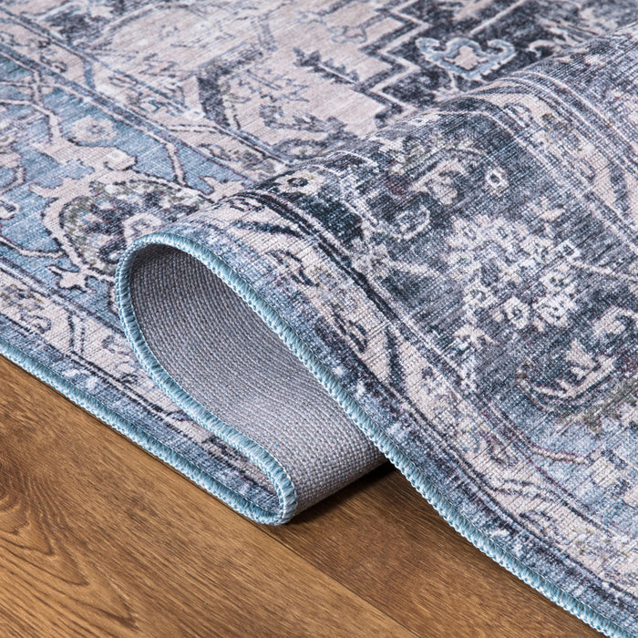 Lola Distressed Medallion Washable Blue Rug