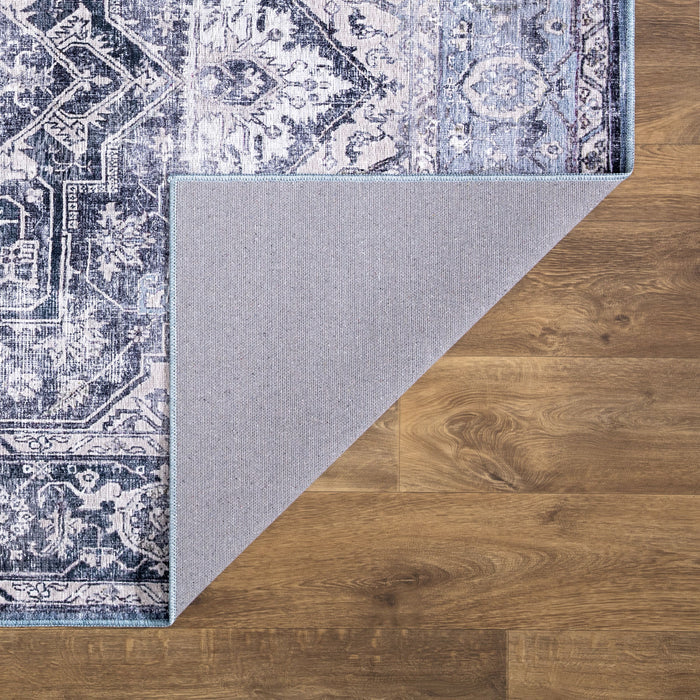 Lola Distressed Medallion Washable Blue Rug