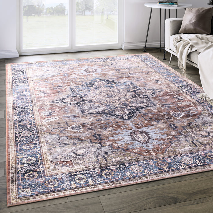 Lola Medallion Washable Brown Rug
