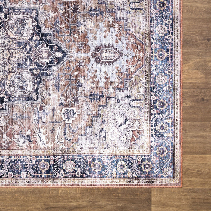 Lola Medallion Washable Brown Rug