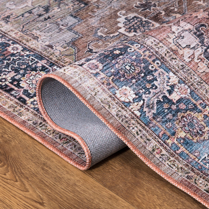 Lola Medallion Washable Brown Rug