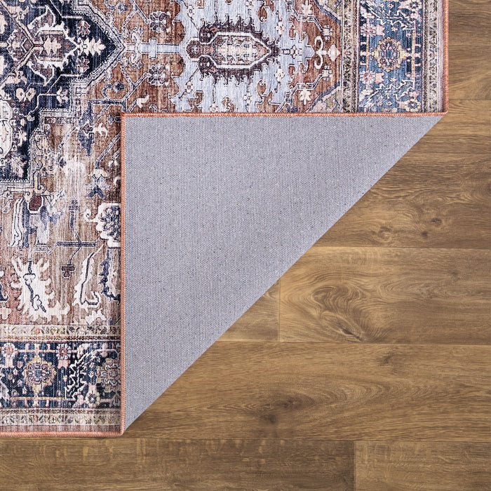 Lola Medallion Washable Brown Rug