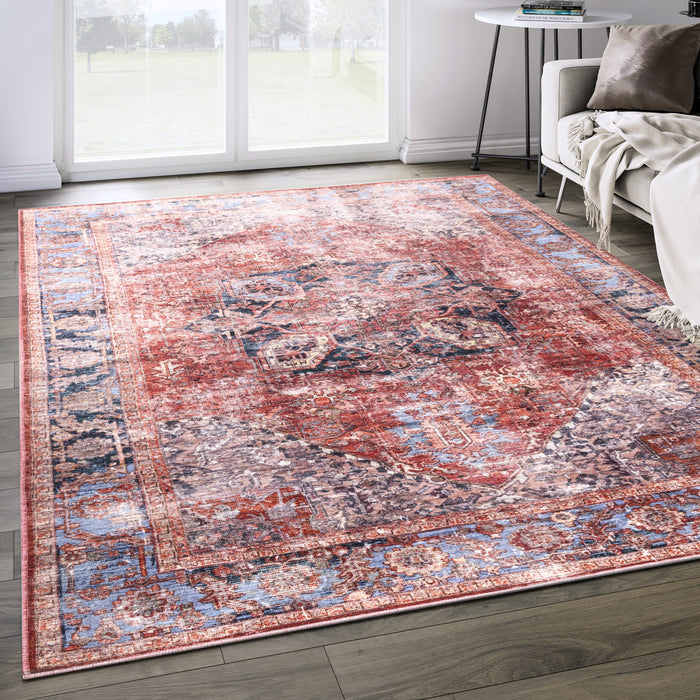 Lola Medallion Washable Red Rug