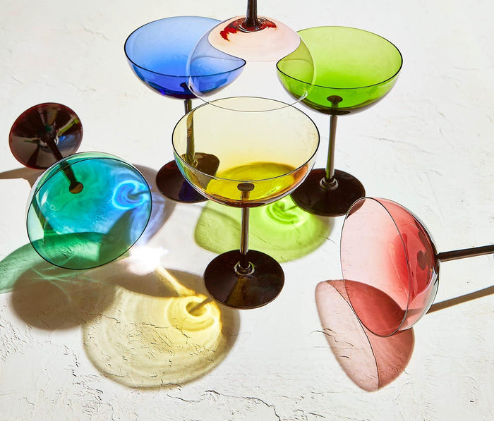 Madeira Black Stem Rainbow Color Coupe Glasses - lollygag