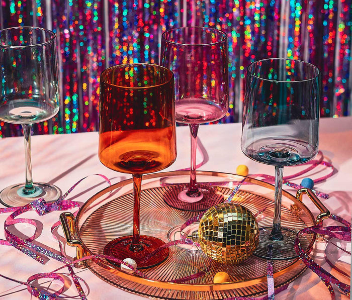 colorful hand-blown wine glasses - Lollygag