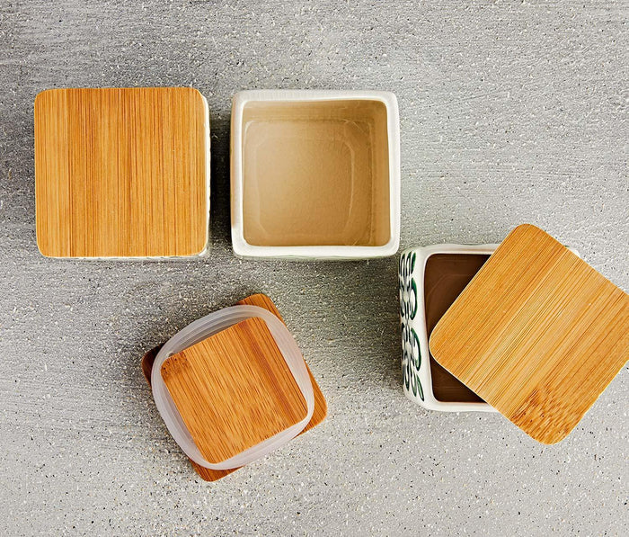 Marrakesh Patterned-Stoneware Small Square Canisters with wood lids set
