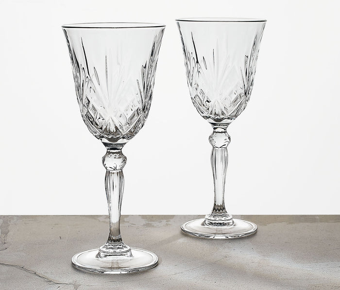 Melodia Hand Cut Crystal Wine Glass Set - lollygag