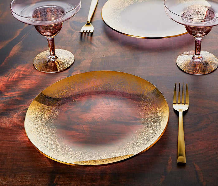 Vintage Dorothy Thorpe Pink  Gold Fleck Glass Plates and glass set - Lollygag