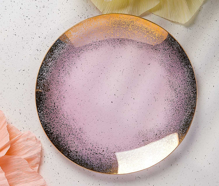 Vintage Dorothy Thorpe Pink  Gold Fleck Glass Plates- Lollygag