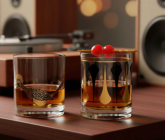 Mid-Mod Black & Gold Whiskey Rocks Low Glass - Lollygag