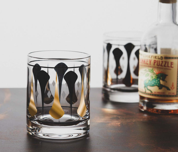 Black and gold vintage inspired rocks glass - lollygag