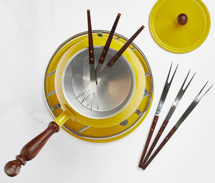 Vintage Mod Yellow Fondue Set - lollygag