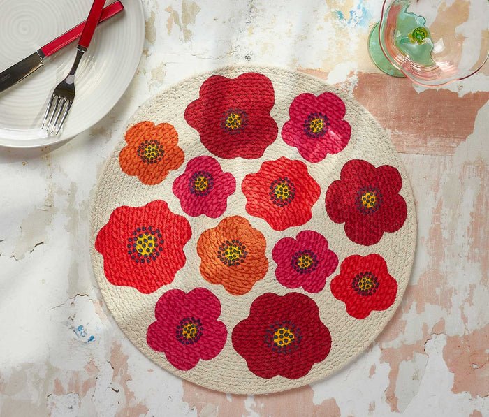 Poppy Braided Round Placemats, pink cocktail glass - lollygag