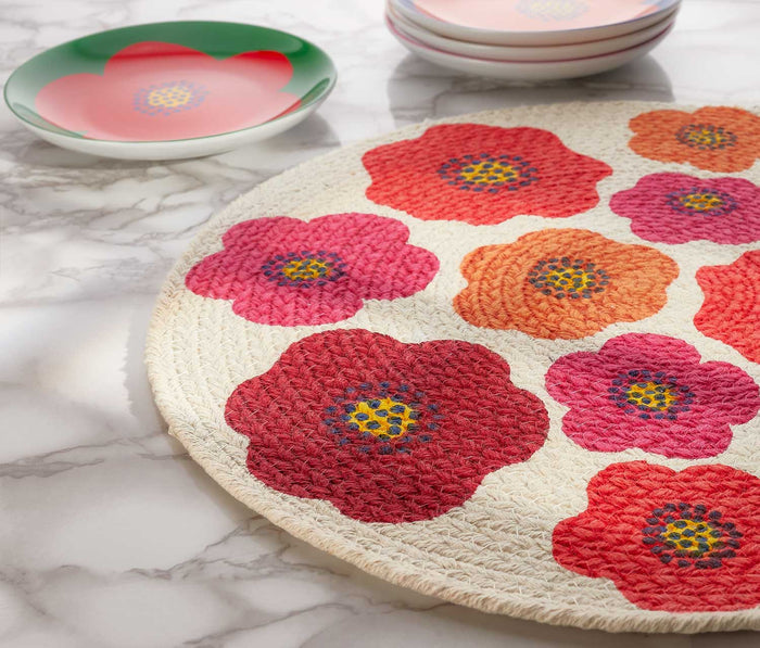 Poppy Braided Round Placemats and poppy plates - lollygag