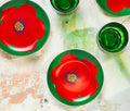 Mid-century modern floral poppy red green dessert ceramic plates - Lollygag