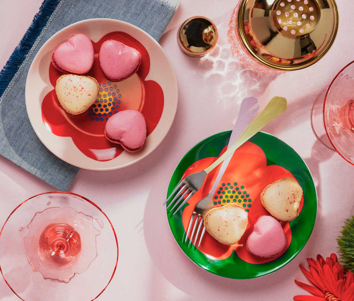 Mid-century modern floral poppy red green dessert ceramic plates - Lollygag