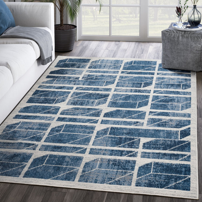 Mist 3D Cubes Blue Rug