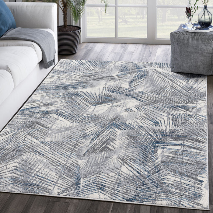 Mist Abstract Scratchings Blue Rug