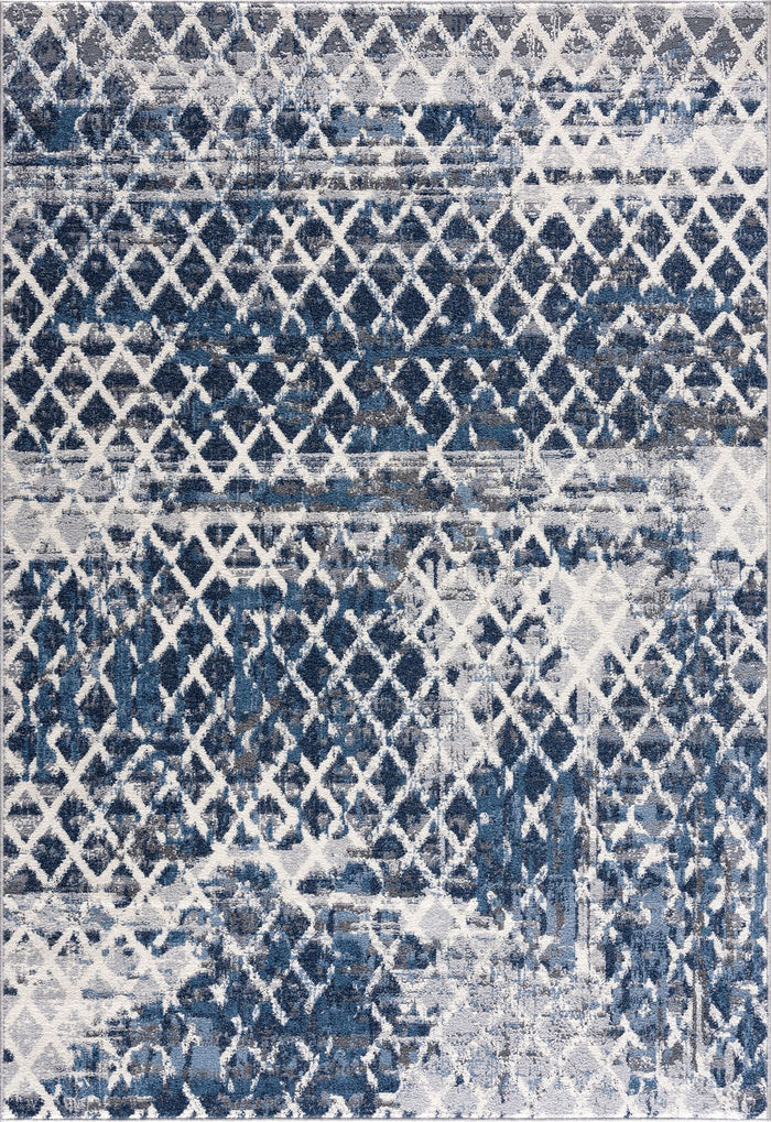 Mist Distressed Diamond Tiles Blue Rug
