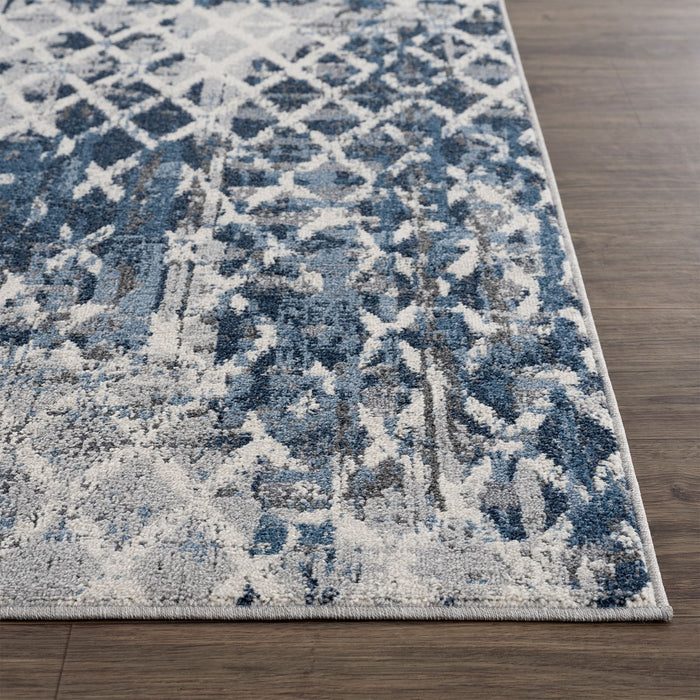Mist Distressed Diamond Tiles Blue Rug