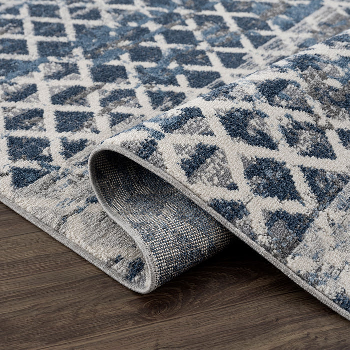 Mist Distressed Diamond Tiles Blue Rug