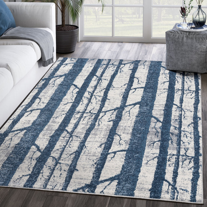 Mist Forest Trees Blue Rug