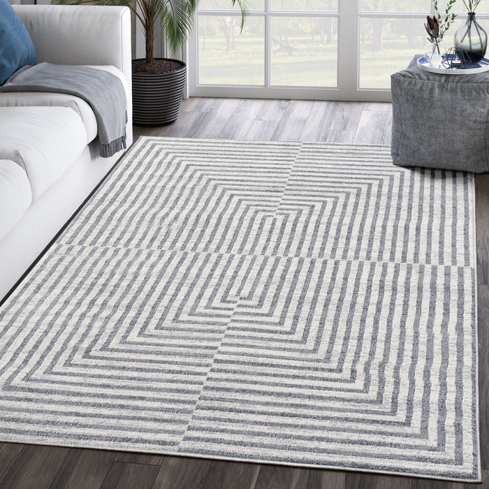 Mist Shrinking Rectangles Grey Rug