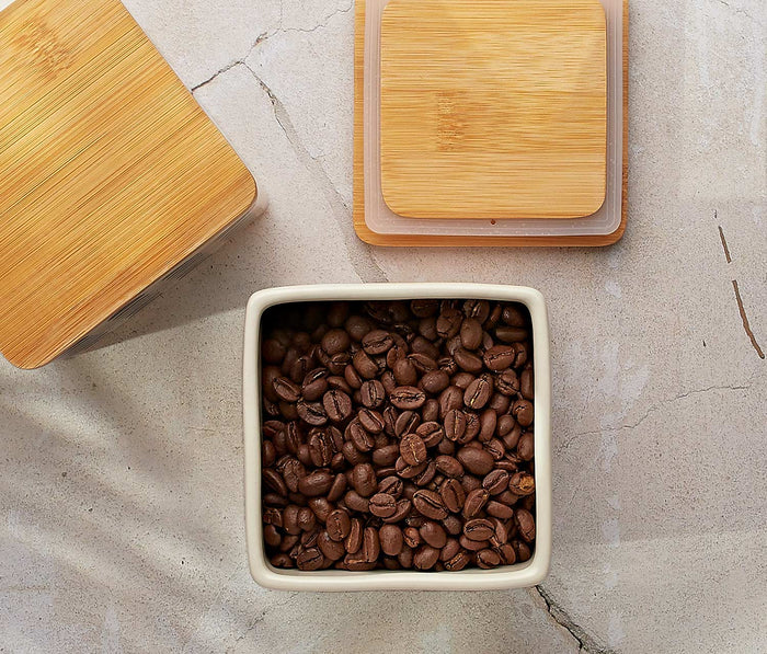 Large Stoneware moon  kitchen Canisters with Bamboo Lid - lollygag