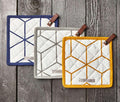 Multi colored Geo Square Cotton Pot Holder with leather Loop
