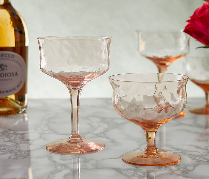 Vintage Optic Loop Rose Pink Tall & Low Glassware Vintage Set
