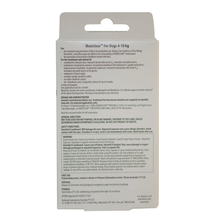 Moxiclear Flea and Worming Treatment for Dogs 4-10kg 6 Pack
