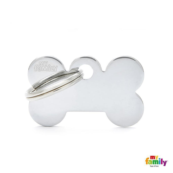 My Family Basic Bone Small Chrome with Free Engraving-Habitat Pet Supplies