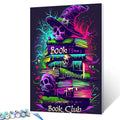 Neon Skulls and Witch Hat Book Stack Paint by Numbers - Tucocoo
