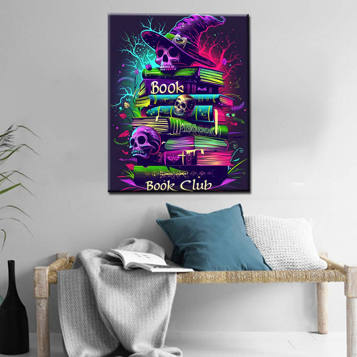 Neon Skulls and Witch Hat Book Stack Paint by Numbers - Tucocoo
