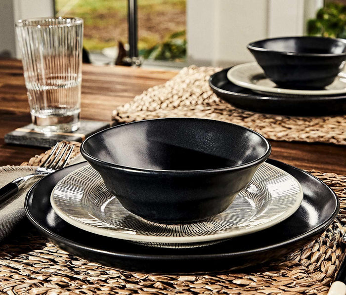 Blue Pheasant Nolan Black & Cream Broken Lines Salad Plate - Lollygag